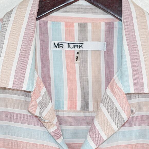 MR TURK Men's Short Sleeve Button up Shirt pastel stripe cotton sz Small - Picture 3 of 6